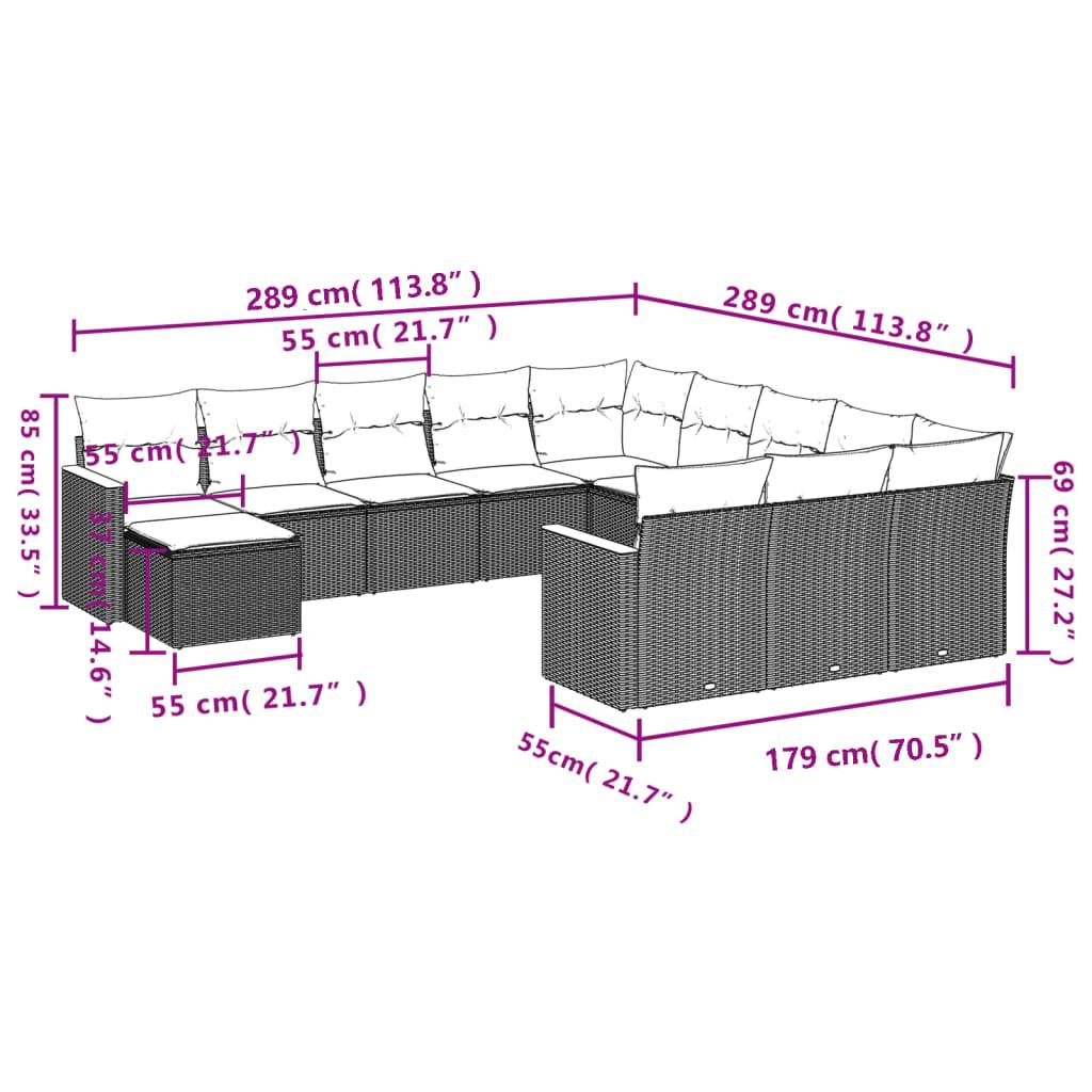 vidaXL 12-tlg. Garten-Sofagarnitur mit Kissen Schwarz Poly Rattan