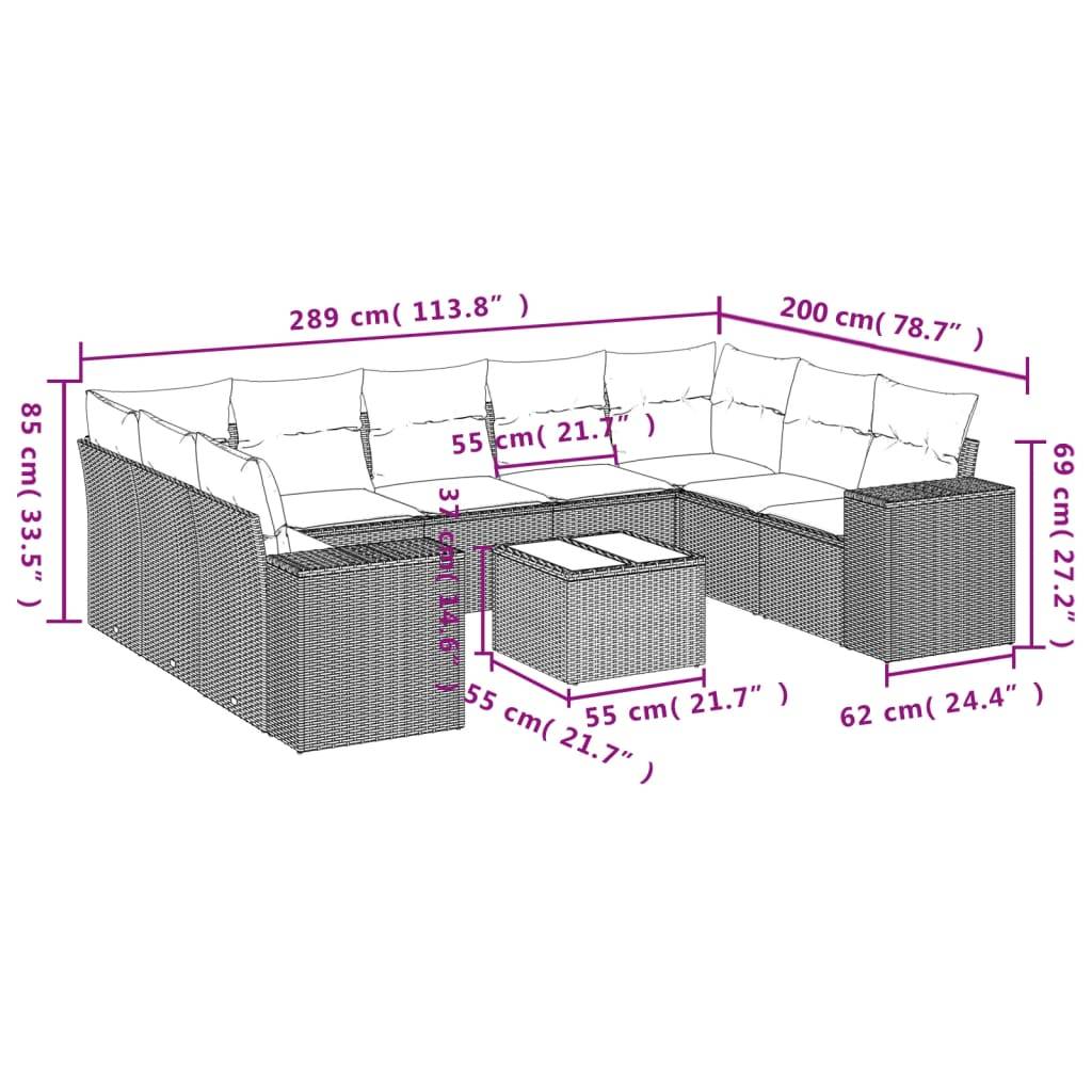 vidaXL 10-tlg. Garten-Sofagarnitur mit Kissen Grau Poly Rattan