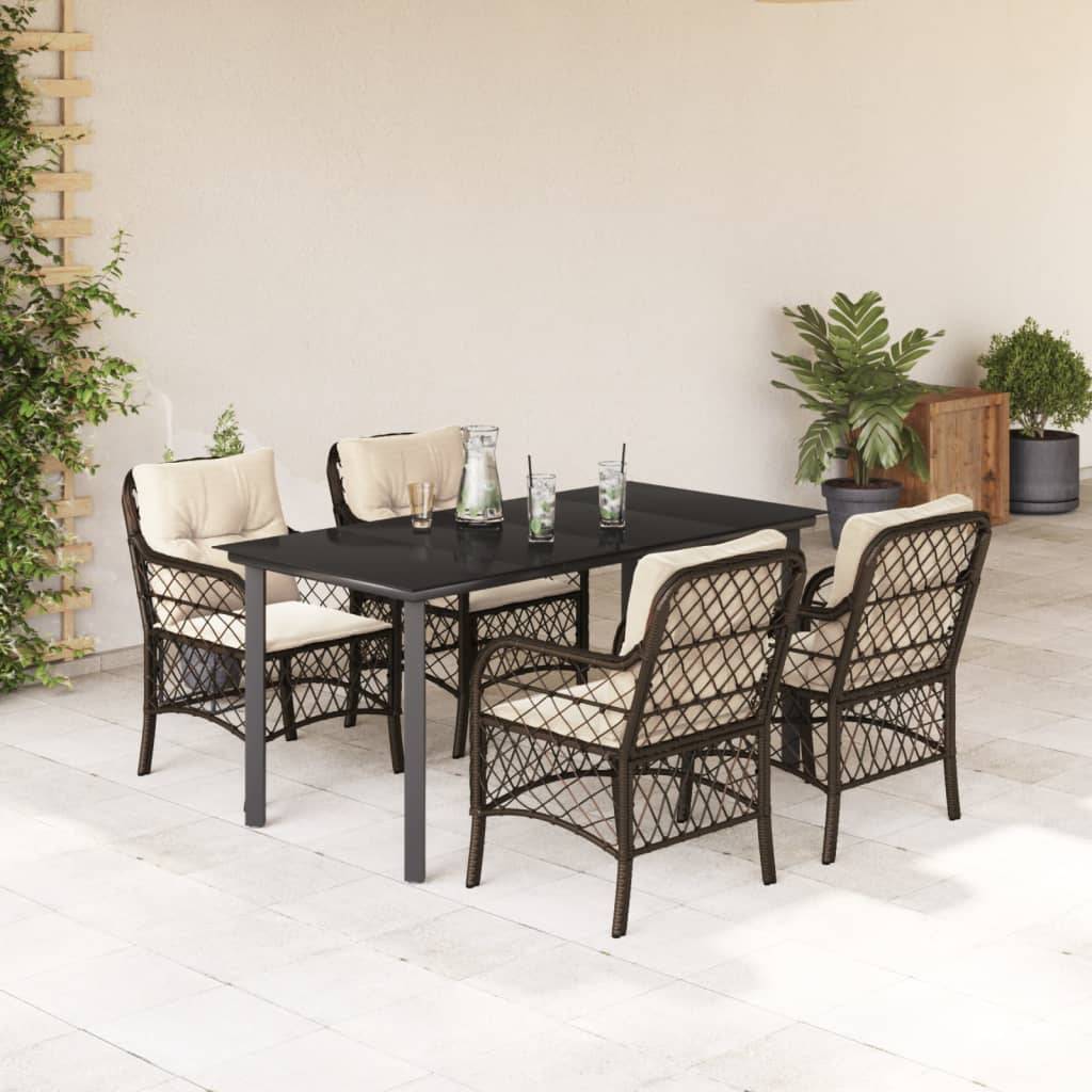 vidaXL 5-tlg. Garten-Essgruppe mit Kissen Braun Poly Rattan