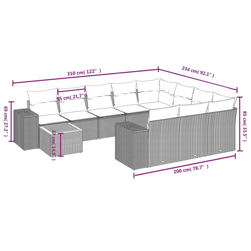 vidaXL 11-tlg. Garten-Sofagarnitur mit Kissen Beige Poly Rattan
