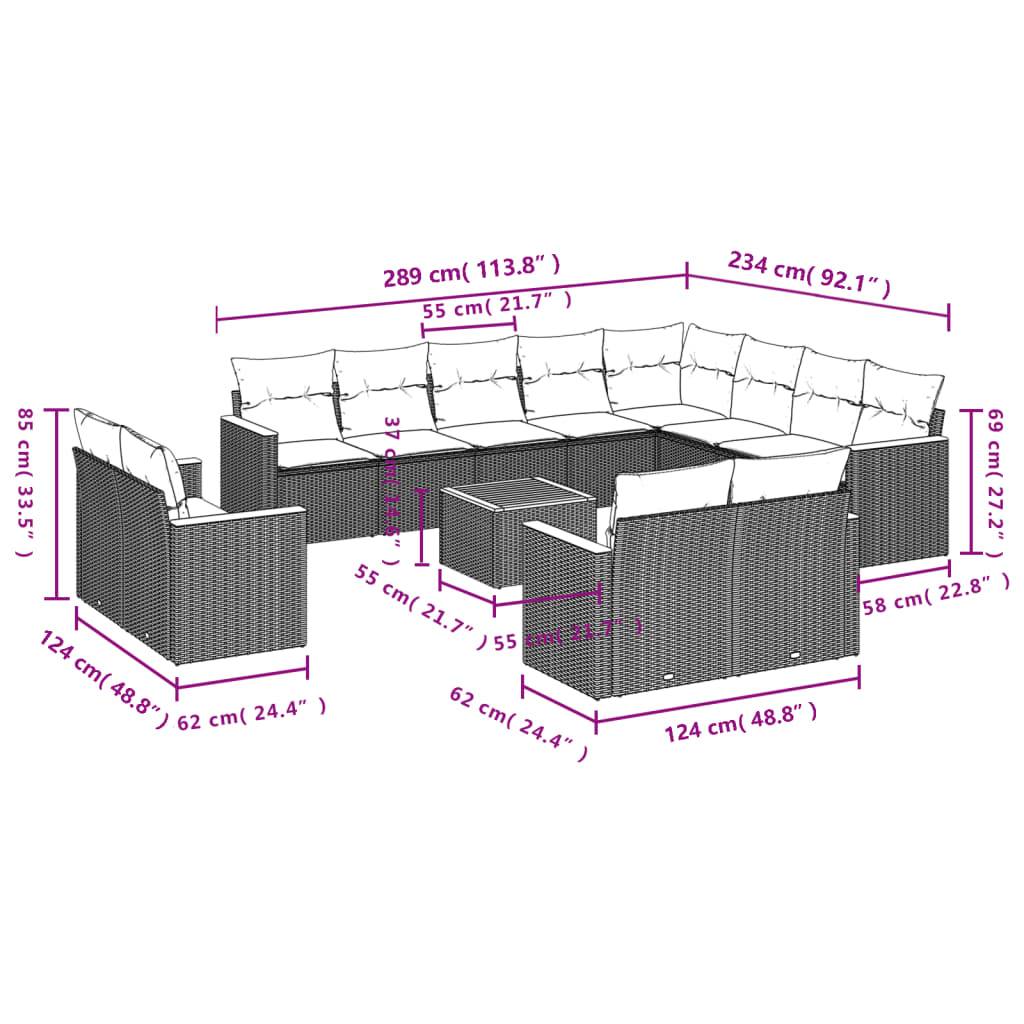 vidaXL 13-tlg. Garten-Sofagarnitur mit Kissen Beige Poly Rattan