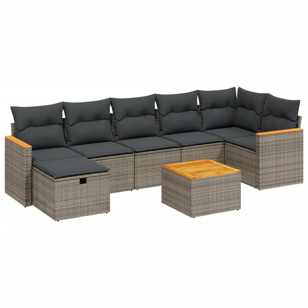 vidaXL 8-tlg. Garten-Sofagarnitur mit Kissen Grau Poly Rattan