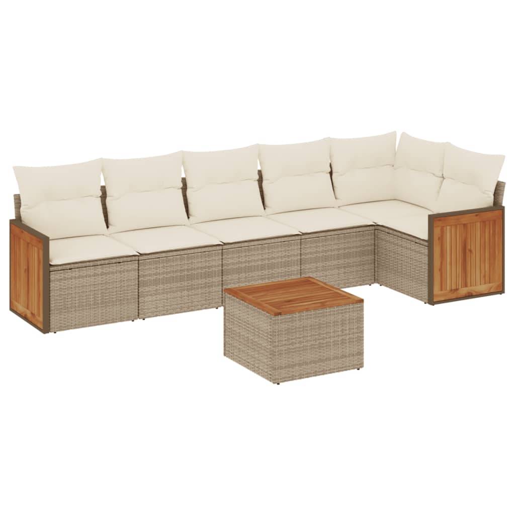 vidaXL 7-tlg. Garten-Sofagarnitur mit Kissen Beige Poly Rattan