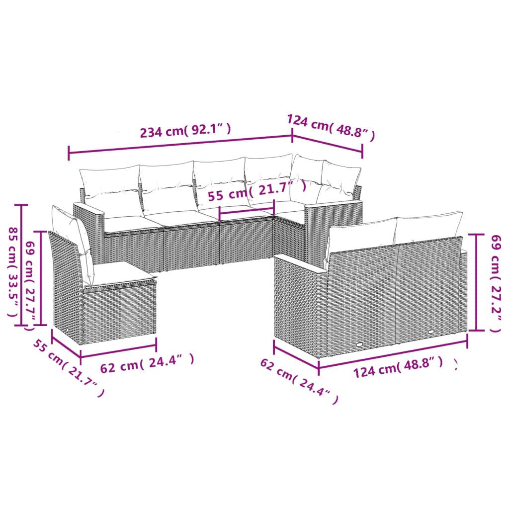 vidaXL 8-teiliges Gartensofa-Set mit Kissen, grau, Polyrattan