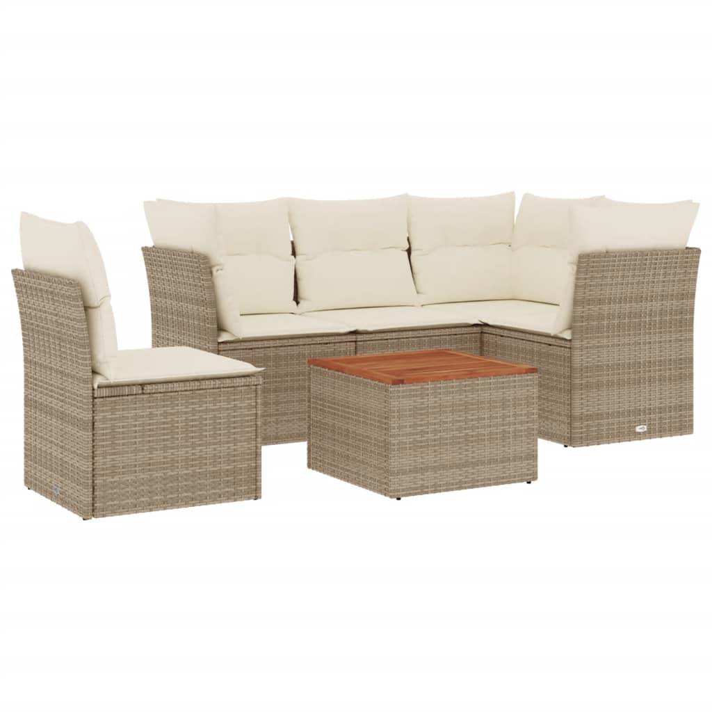 vidaXL 6-tlg. Garten-Sofagarnitur mit Kissen Beige Poly Rattan