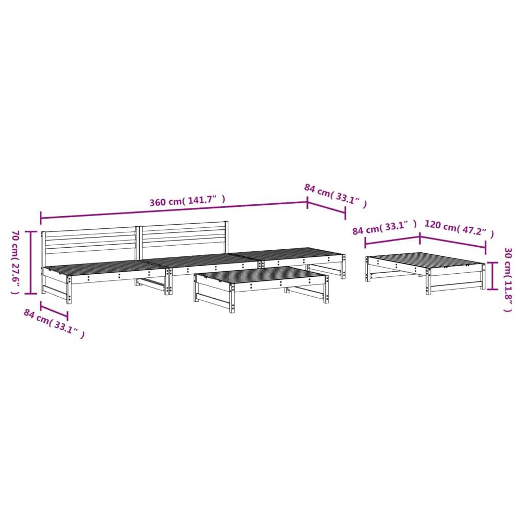 vidaXL 5-tlg. Garten-Lounge-Set Grau Massivholz Kiefer