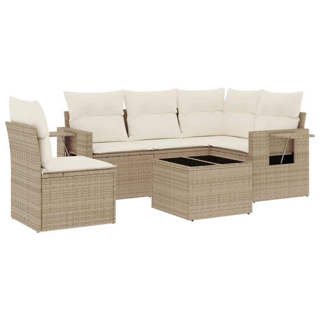 vidaXL 6-tlg. Garten-Sofagarnitur mit Kissen Beige Poly Rattan