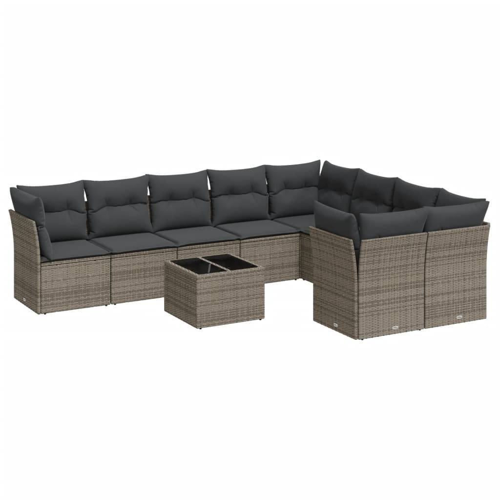 vidaXL 10-tlg. Garten-Sofagarnitur mit Kissen Grau Poly Rattan