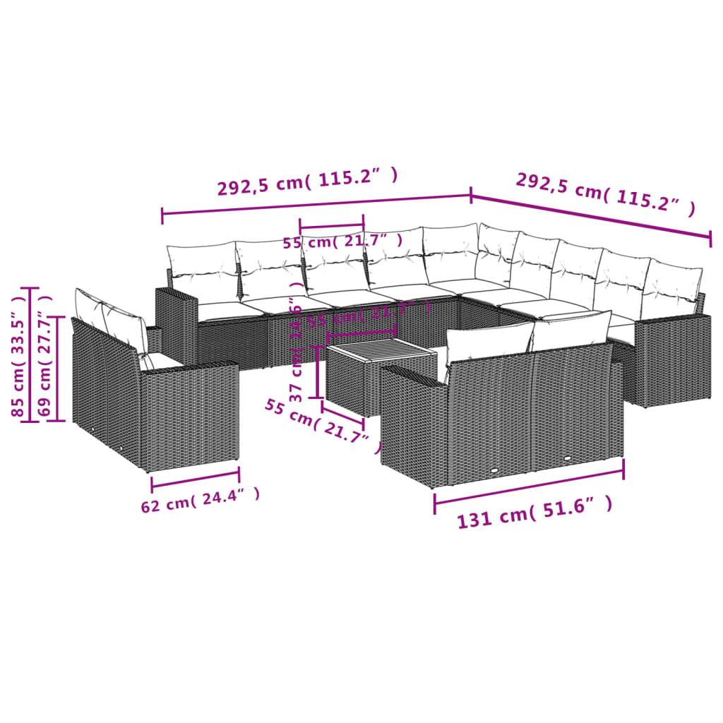 vidaXL 14-tlg. Garten-Sofagarnitur mit Kissen Grau Poly Rattan