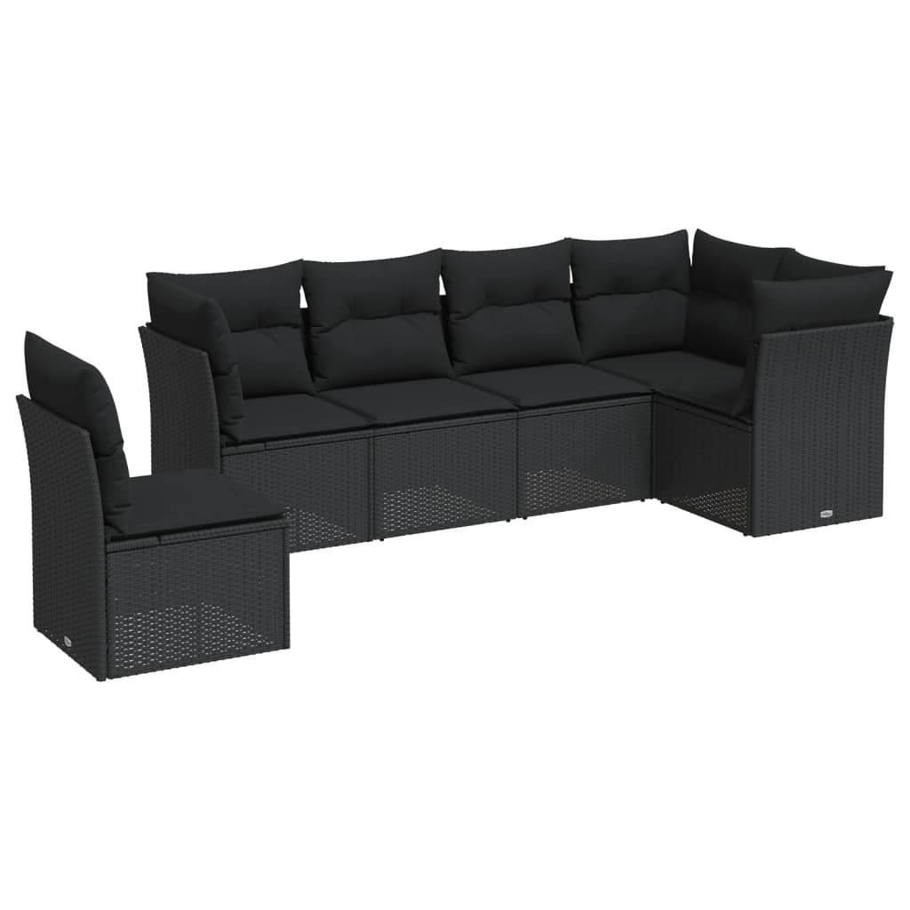 vidaXL 6-tlg. Garten-Sofagarnitur mit Kissen Schwarz Poly Rattan