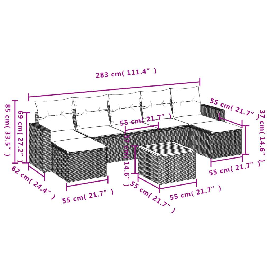 vidaXL 8-tlg. Garten-Sofagarnitur mit Kissen Schwarz Poly Rattan