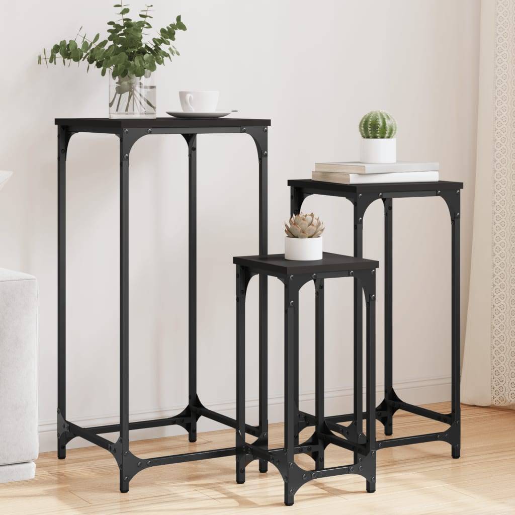 vidaXL Satztische 3 Stk. Schwarz Holzwerkstoff