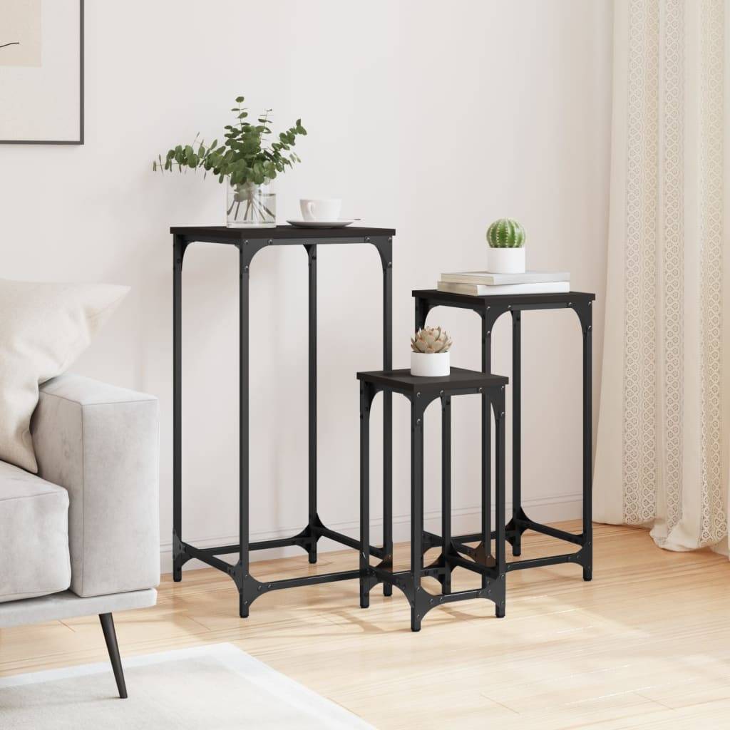 vidaXL Satztische 3 Stk. Schwarz Holzwerkstoff