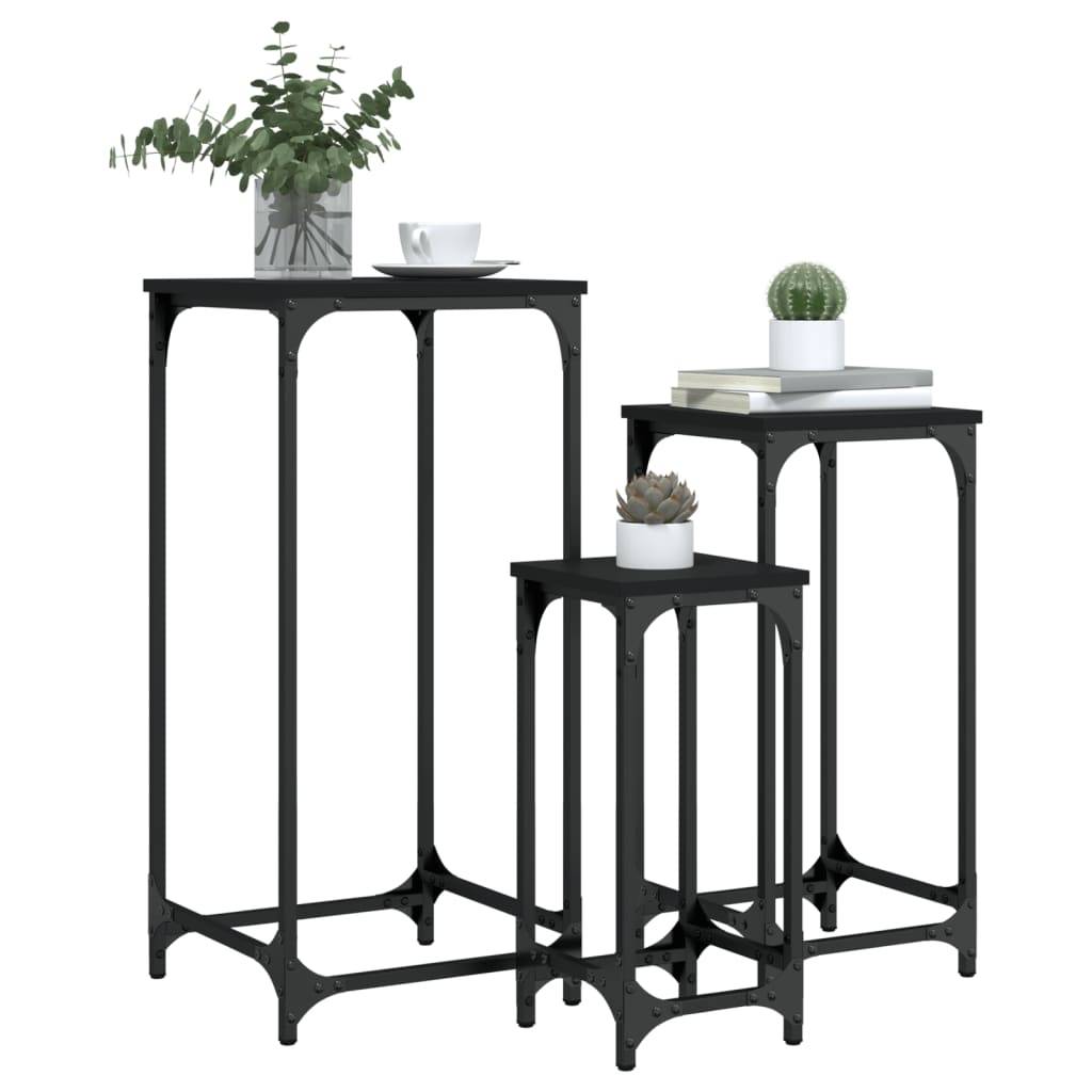 vidaXL Satztische 3 Stk. Schwarz Holzwerkstoff