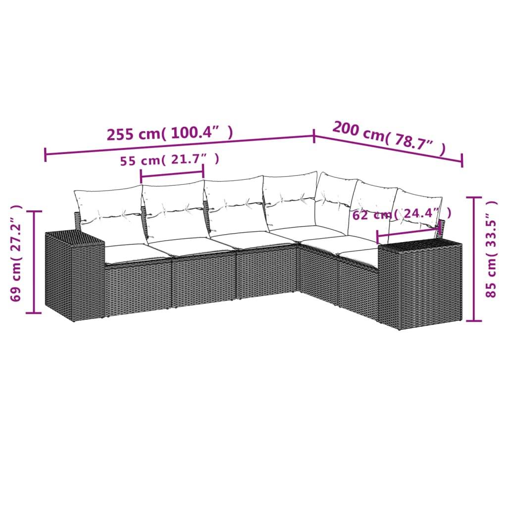 vidaXL 6-tlg. Garten-Sofagarnitur mit Kissen Braun Poly Rattan