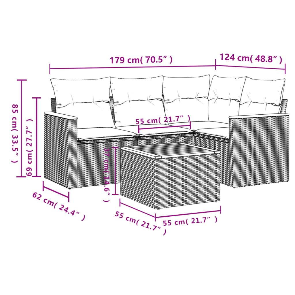 vidaXL 5-tlg. Garten-Sofagarnitur mit Kissen Schwarz Poly Rattan