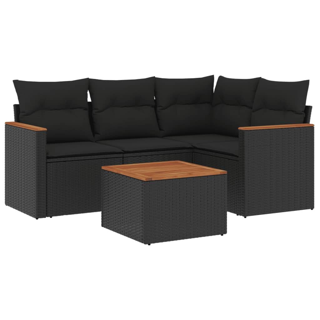 vidaXL 5-tlg. Garten-Sofagarnitur mit Kissen Schwarz Poly Rattan