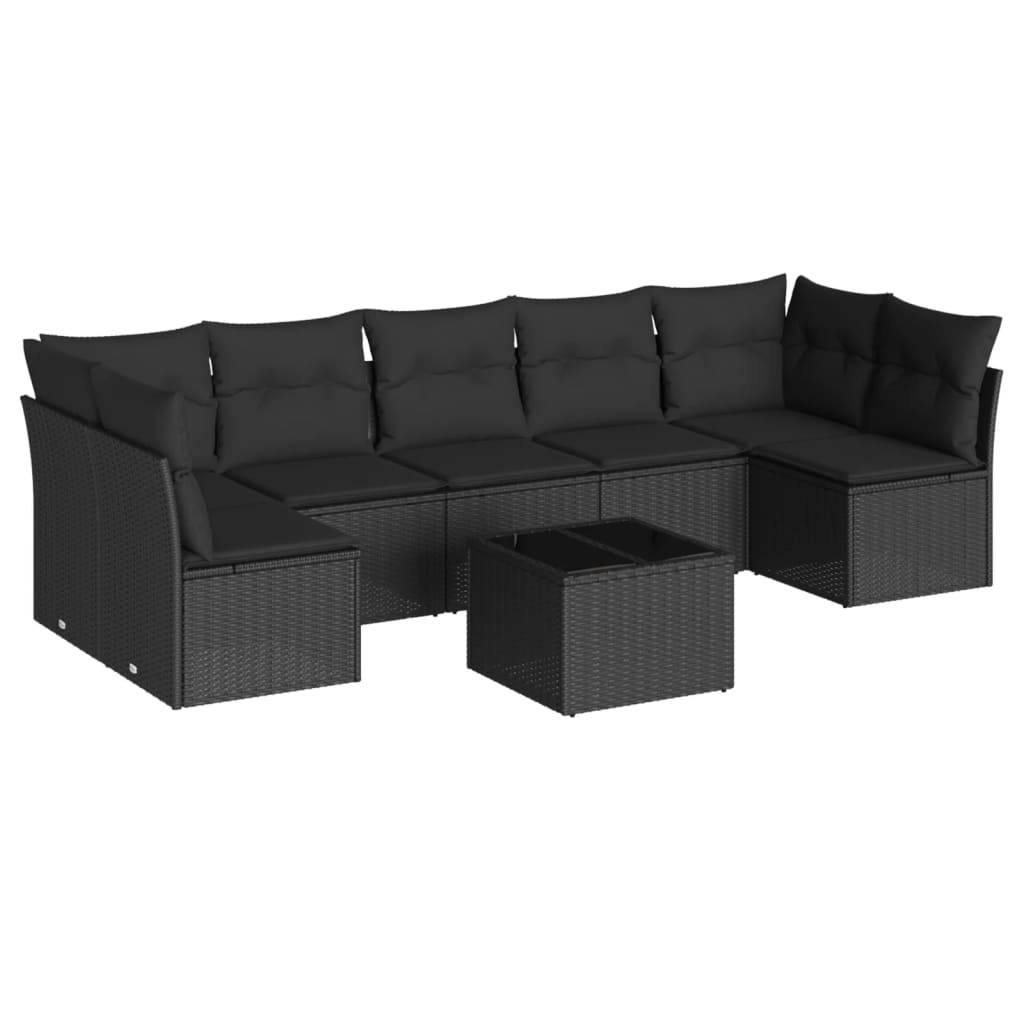 vidaXL 8-tlg. Garten-Sofagarnitur mit Kissen Schwarz Poly Rattan