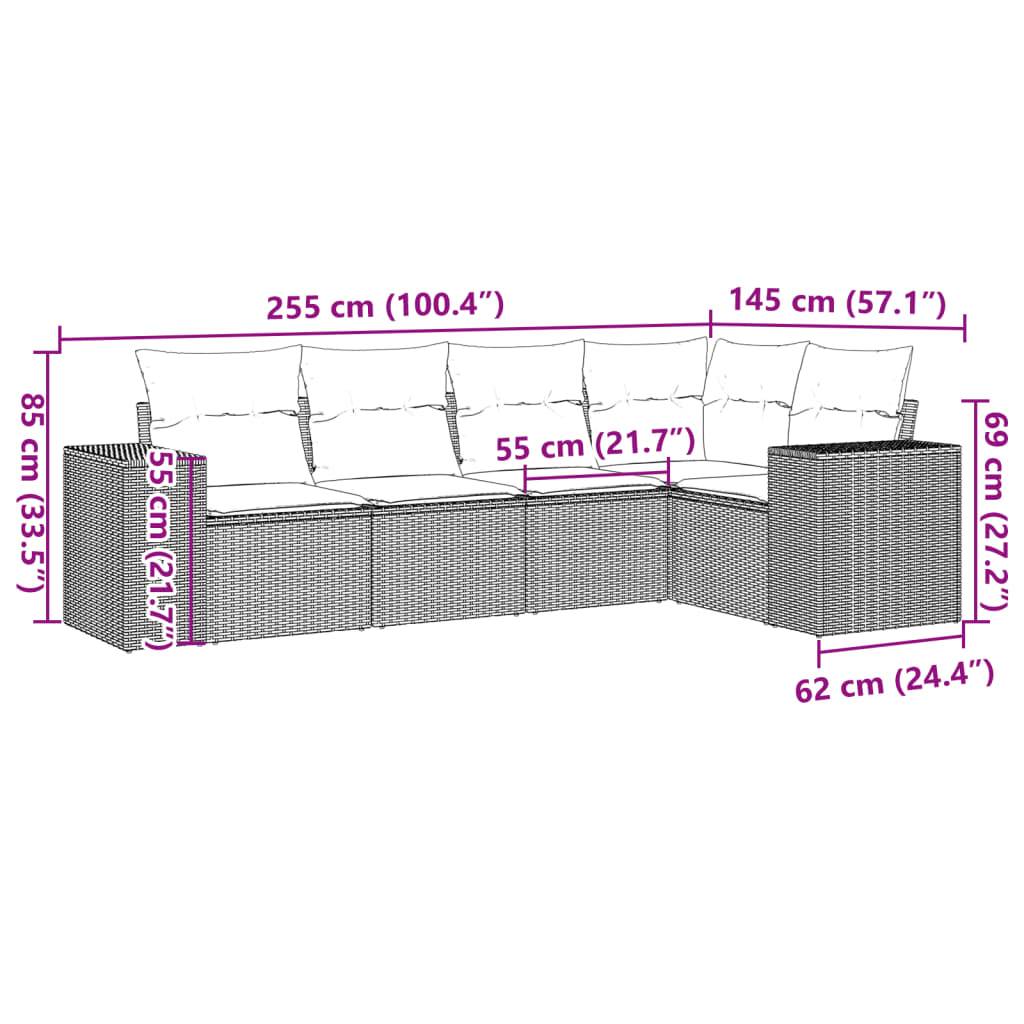 vidaXL 5-tlg. Garten-Sofagarnitur mit Kissen Schwarz Poly Rattan