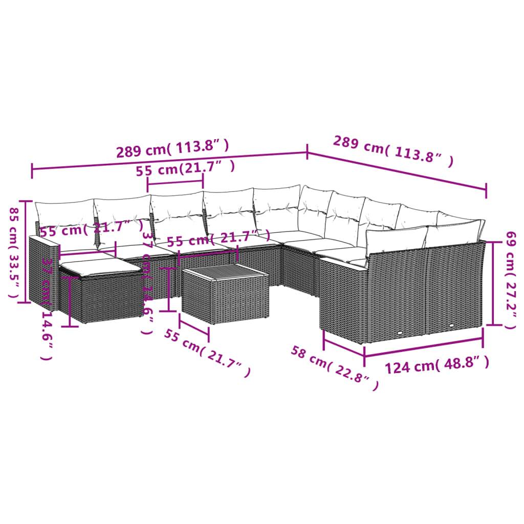 vidaXL 12-teiliges Gartensofa-Set mit Kissen, schwarzes Polyrattan