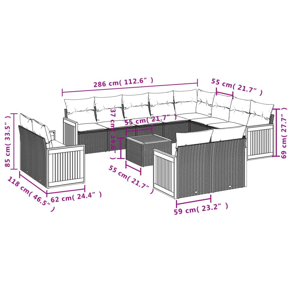 vidaXL 13-tlg. Garten-Sofagarnitur mit Kissen Beige Poly Rattan