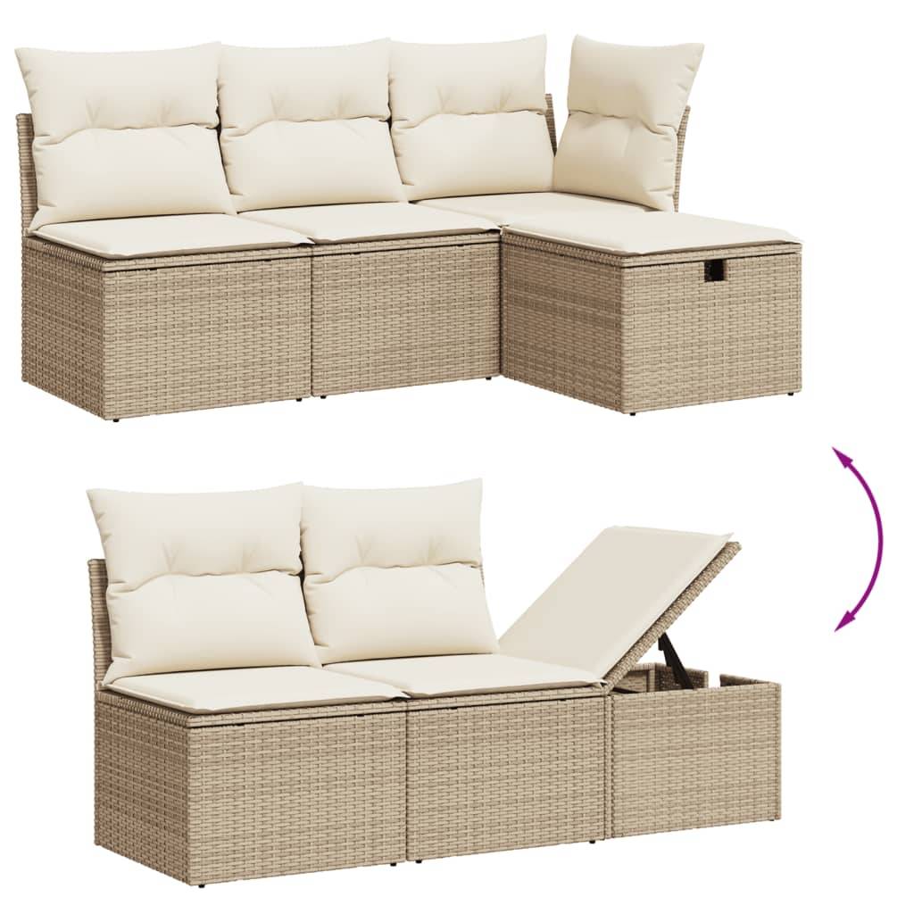 vidaXL 11-tlg. Garten-Sofagarnitur mit Kissen Beige Poly Rattan