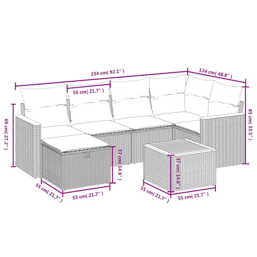 vidaXL 7-tlg. Garten-Sofagarnitur mit Kissen Beige Poly Rattan