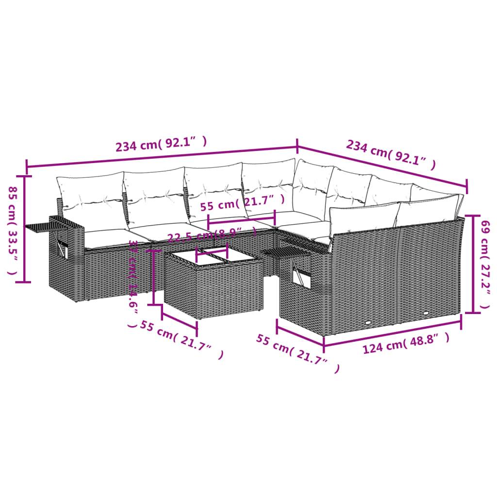 vidaXL 9-tlg. Garten-Sofagarnitur mit Kissen Grau Poly Rattan