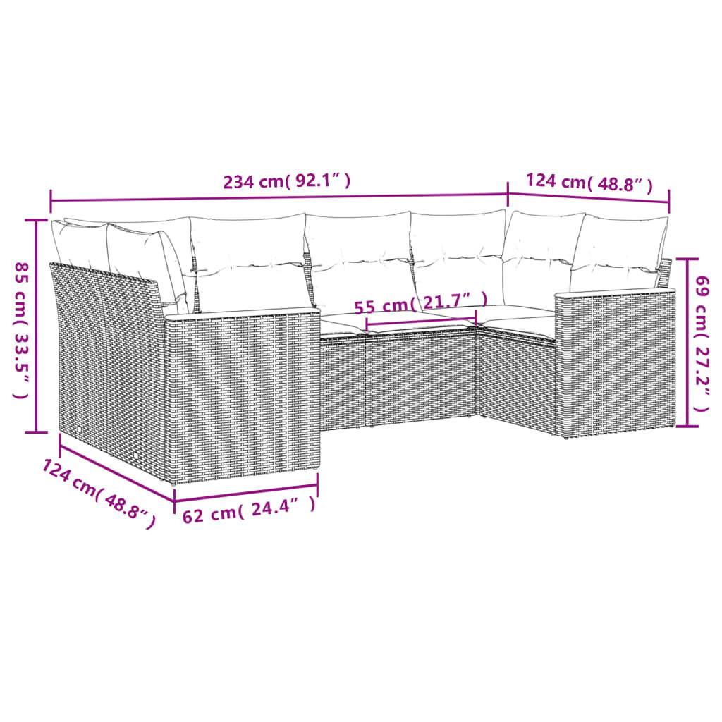 vidaXL 6-teiliges Gartensofa-Set mit Kissen, grau, Polyrattan