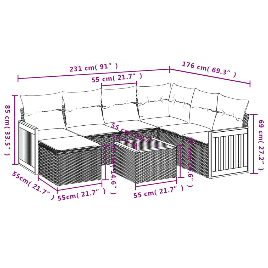 vidaXL 8-teiliges Gartensofa-Set mit Kissen, grau, Polyrattan