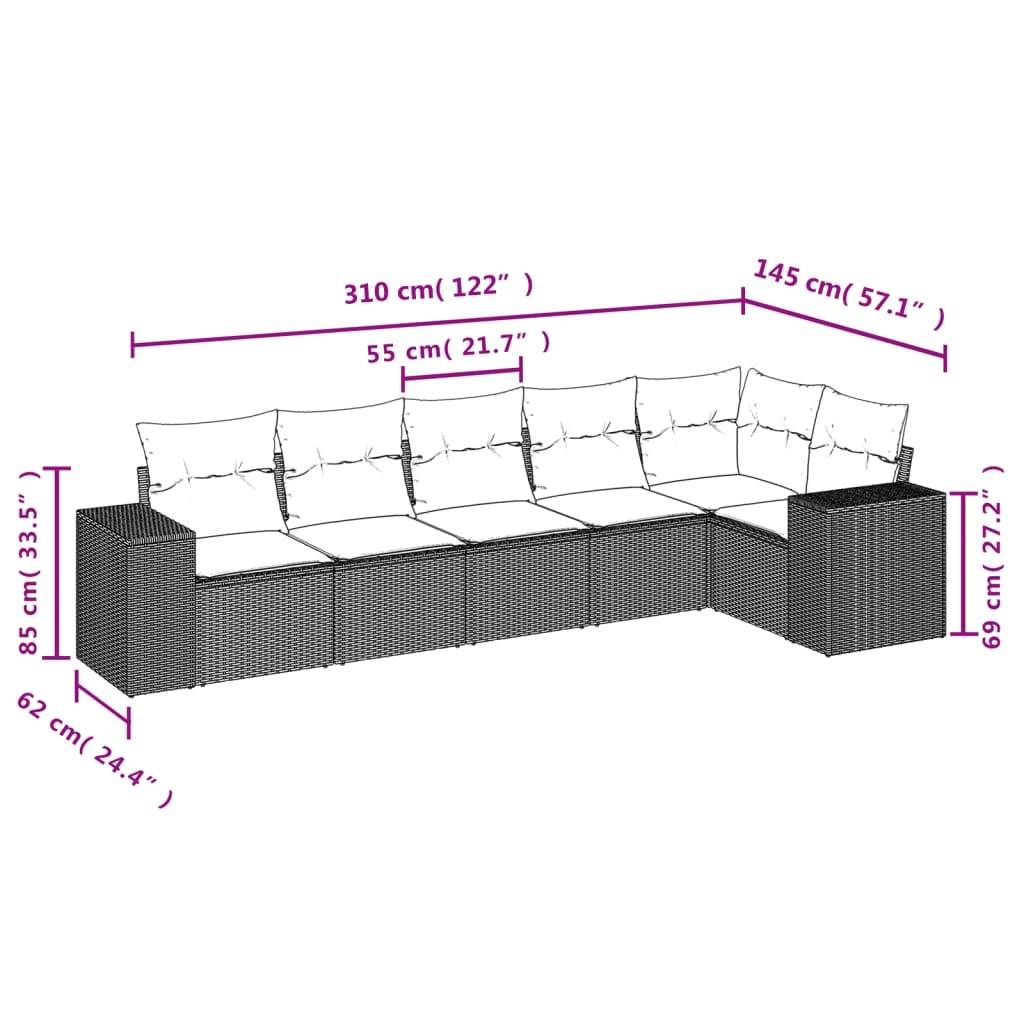 vidaXL 6-tlg. Garten-Sofagarnitur mit Kissen Braun Poly Rattan