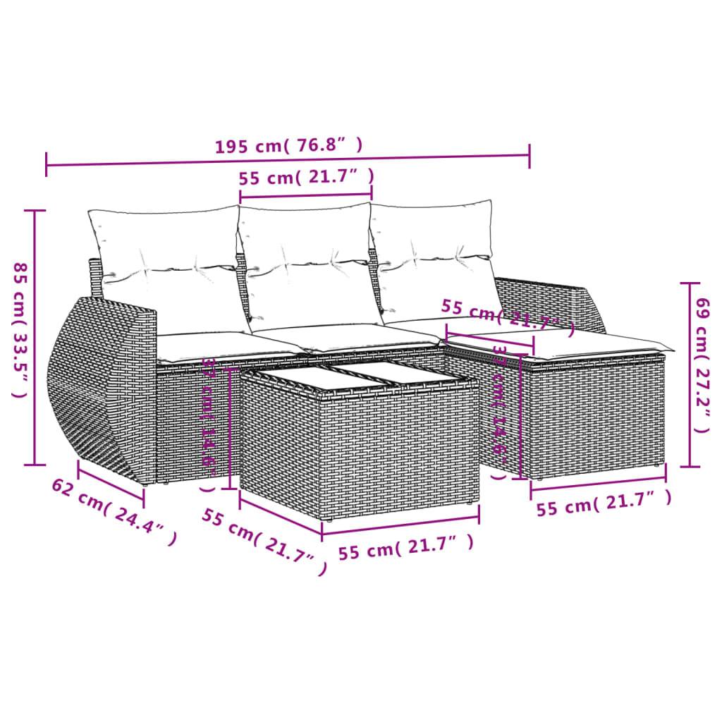 vidaXL 5-tlg. Garten-Sofagarnitur mit Kissen Grau Poly Rattan