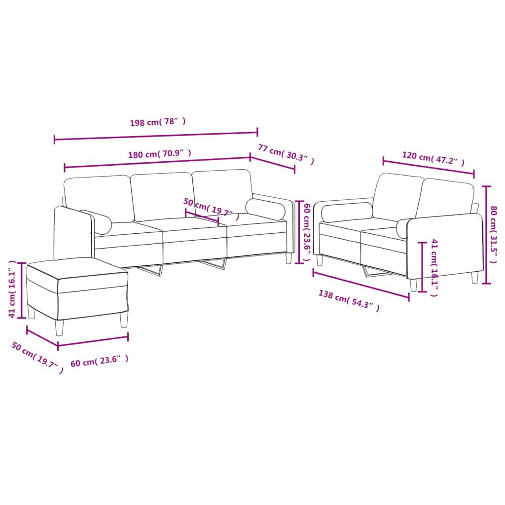 vidaXL 3-tlg. Sofagarnitur mit Kissen Creme Samt