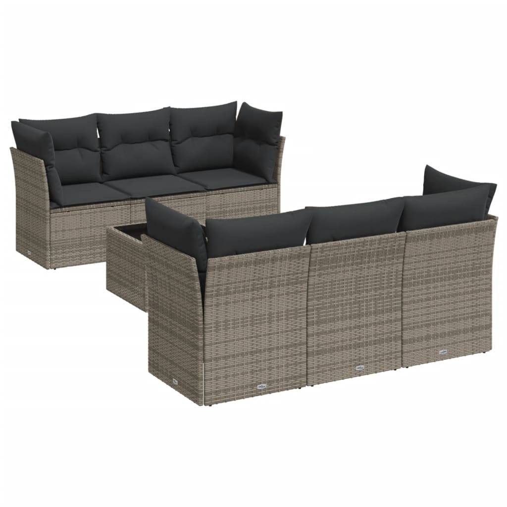 vidaXL 7-tlg. Garten-Sofagarnitur mit Kissen Grau Poly Rattan
