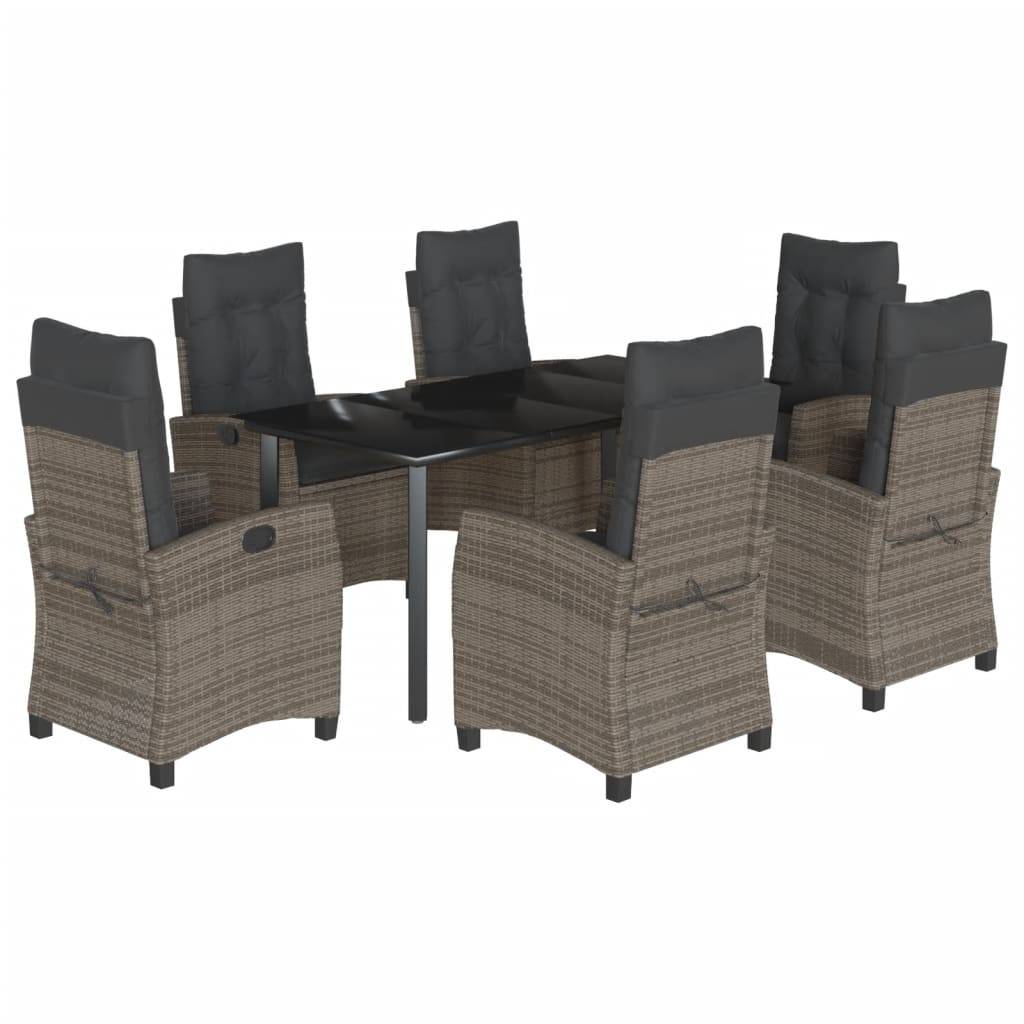 vidaXL 7-tlg. Garten-Essgruppe mit Kissen Grau Poly Rattan