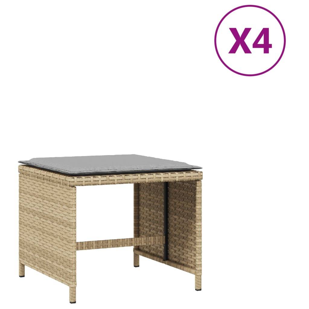 vidaXL Gartenhocker Kissen 4Stk. Beigemischung 41x41x36 cm Poly Rattan