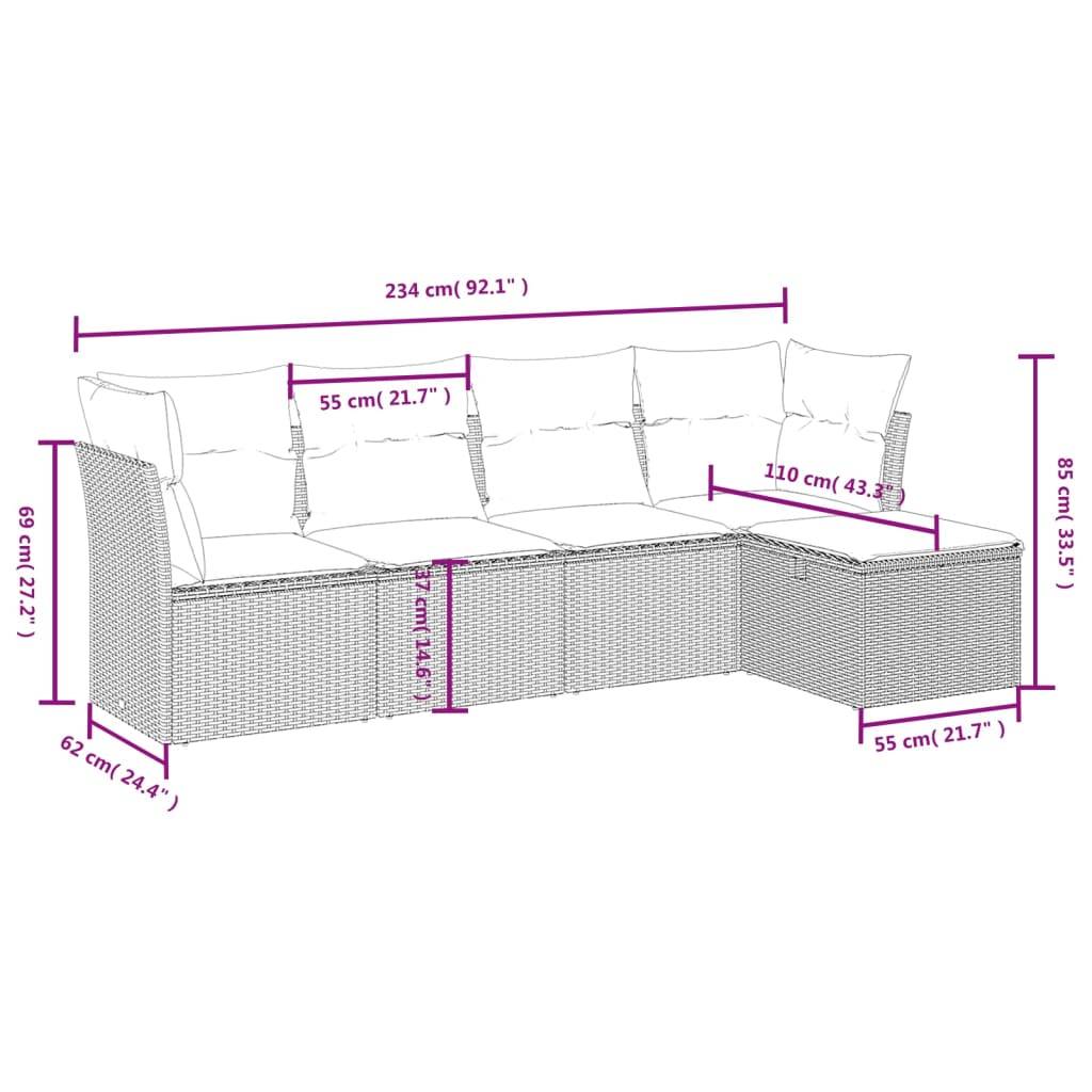 vidaXL 5-tlg. Garten-Sofagarnitur mit Kissen Schwarz Poly Rattan
