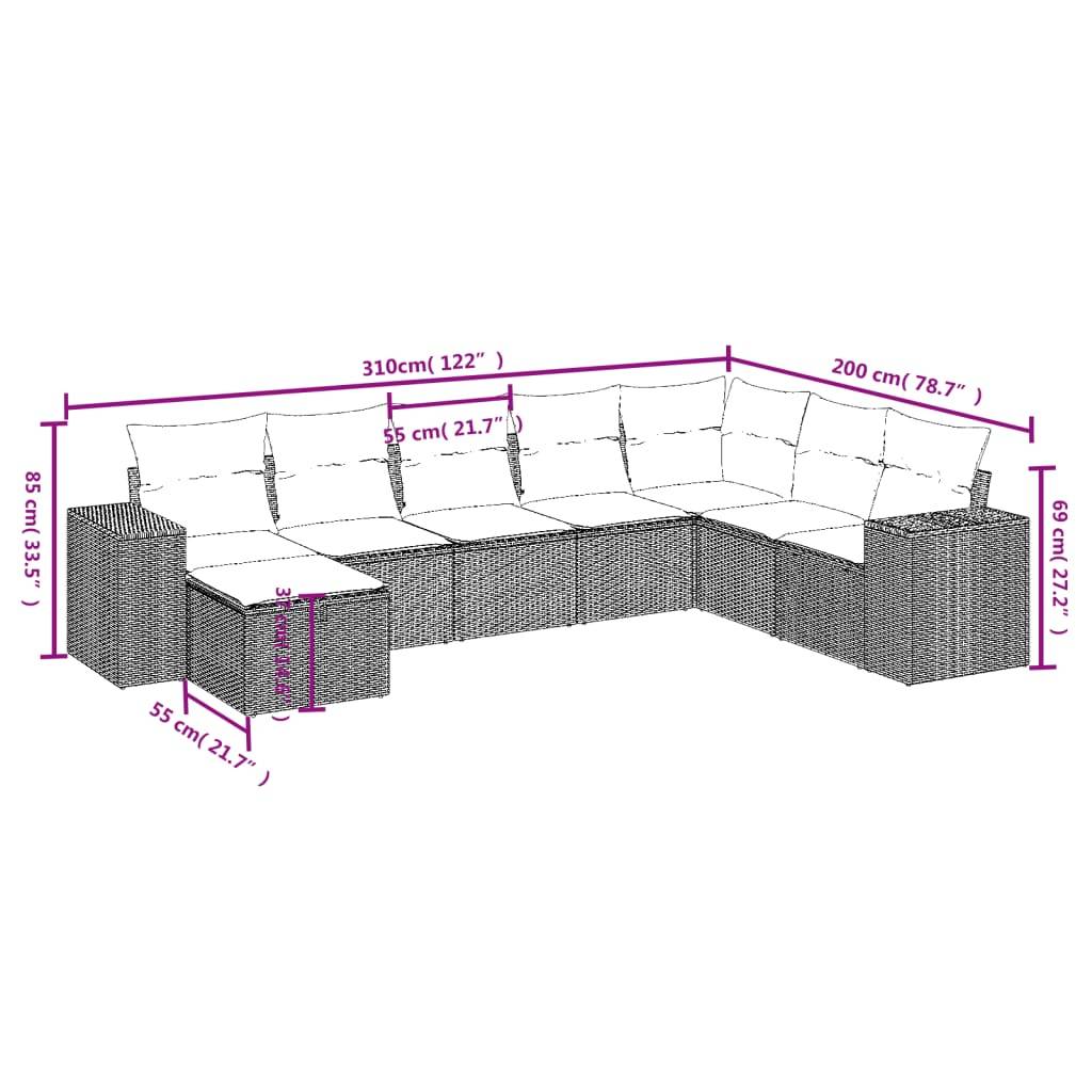 vidaXL 8-tlg. Garten-Sofagarnitur mit Kissen Schwarz Poly Rattan