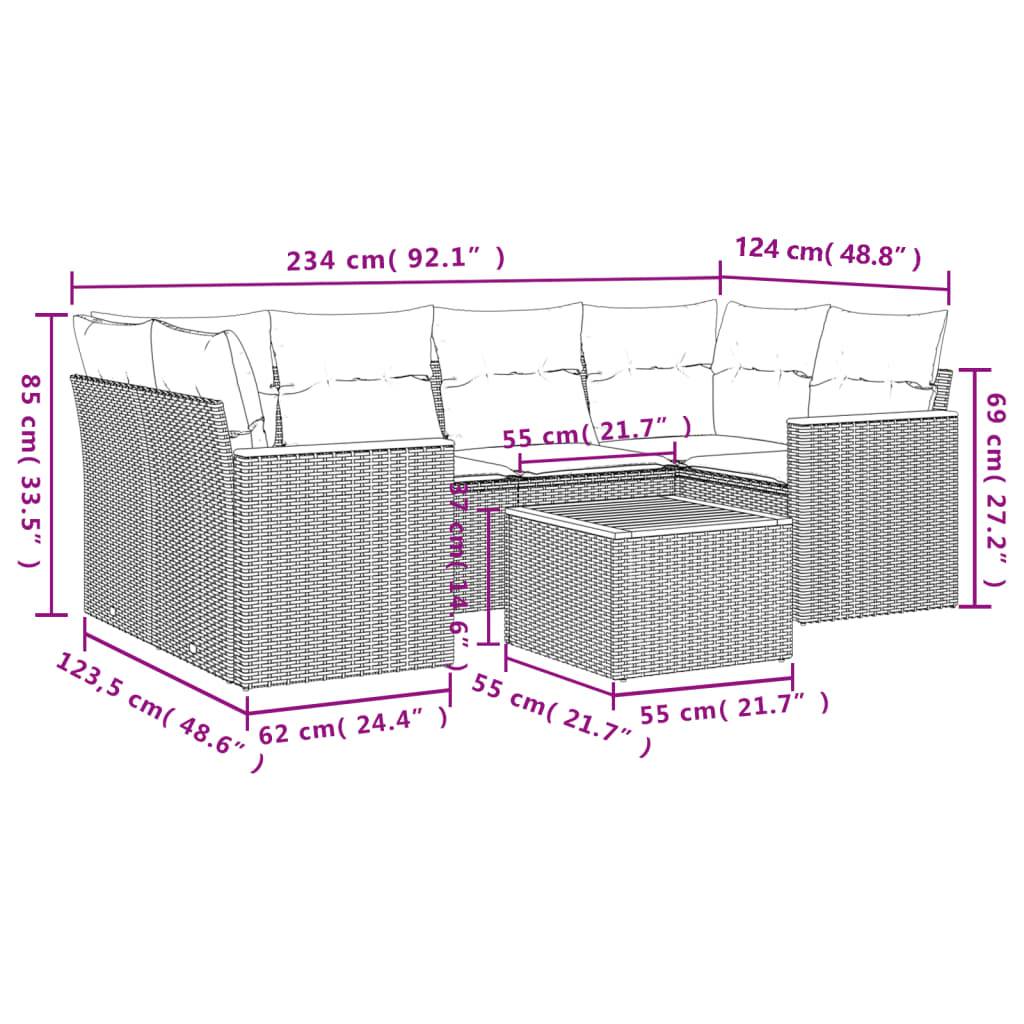 vidaXL 7-tlg. Garten-Sofagarnitur mit Kissen Beige Poly Rattan