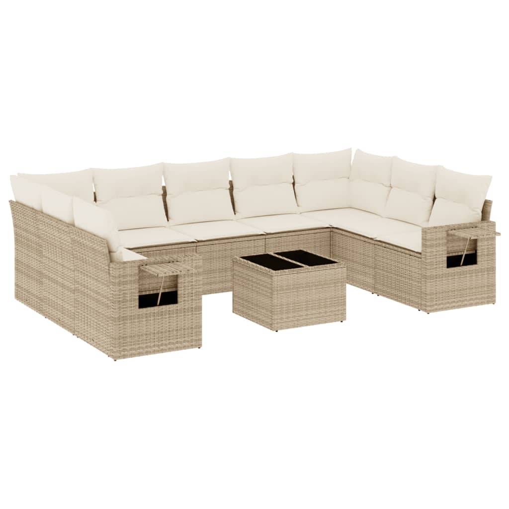 vidaXL 10-tlg. Garten-Sofagarnitur mit Kissen Beige Poly Rattan