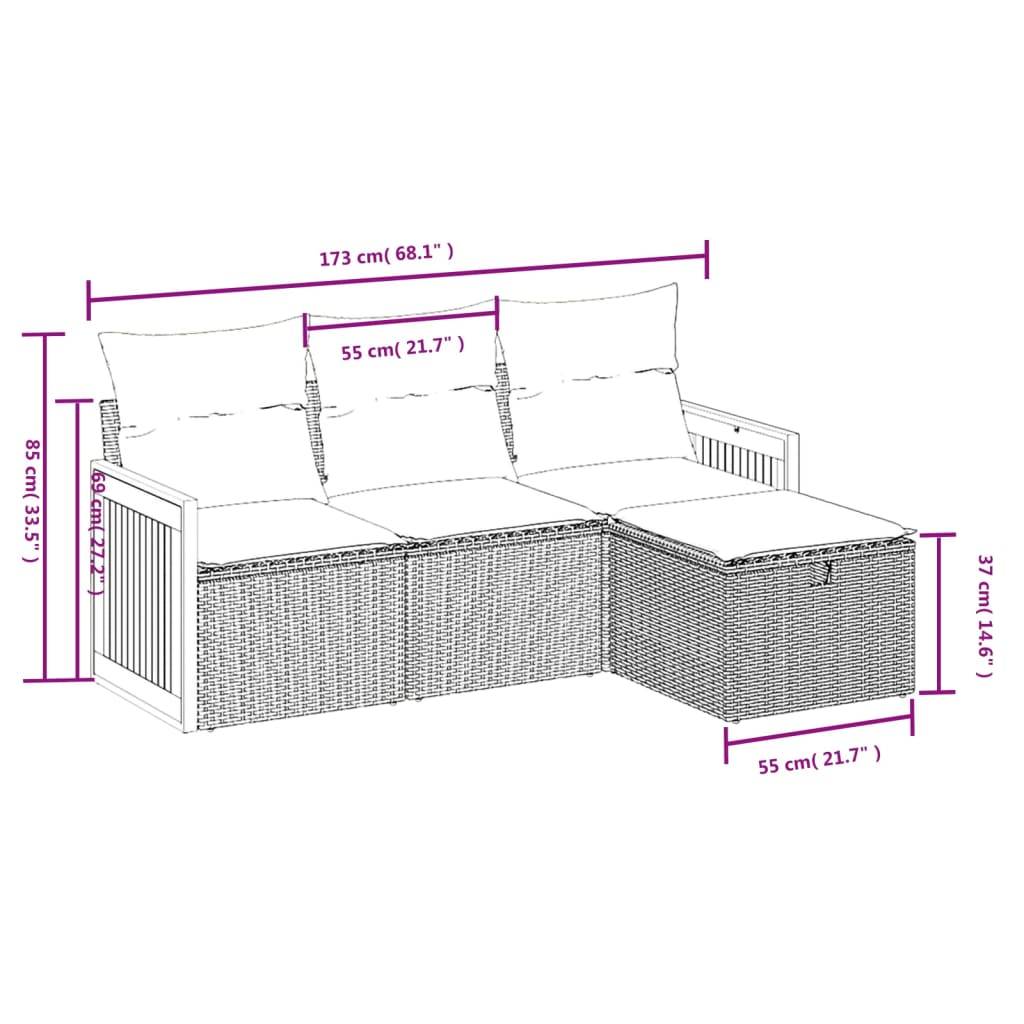 vidaXL 4-tlg. Garten-Sofagarnitur mit Kissen Beigemischung Poly Rattan