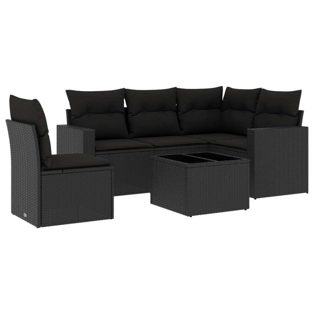vidaXL 6-tlg. Garten-Sofagarnitur mit Kissen Schwarz Poly Rattan