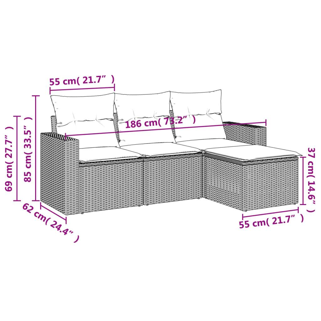 vidaXL 4-tlg. Garten-Sofagarnitur mit Kissen Beige Poly Rattan