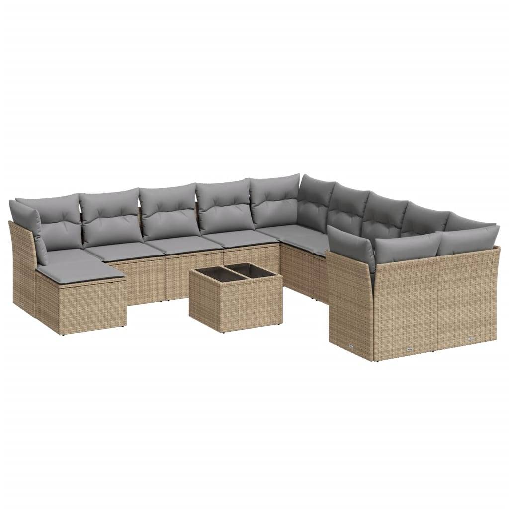 vidaXL 12-tlg. Garten-Sofagarnitur mit Kissen Beige Poly Rattan