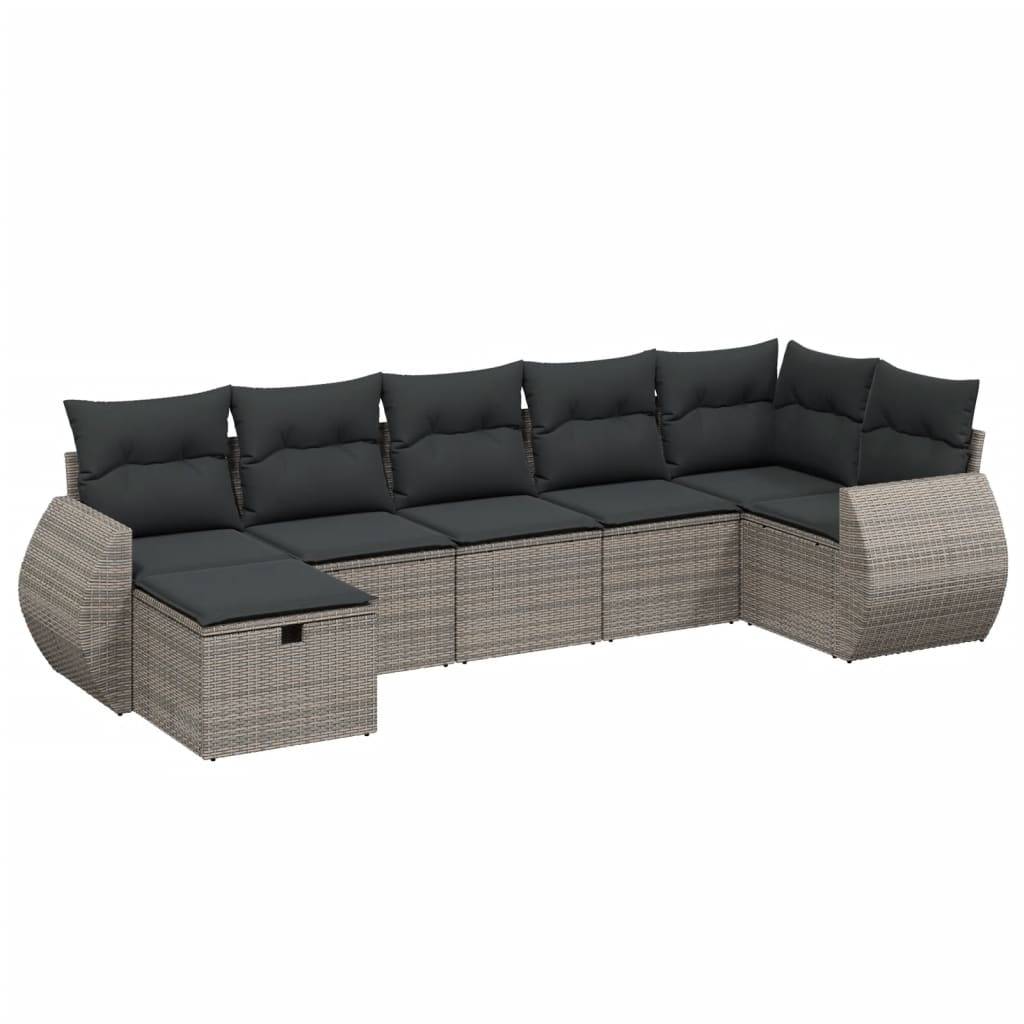 vidaXL 7-tlg. Garten-Sofagarnitur mit Kissen Grau Poly Rattan