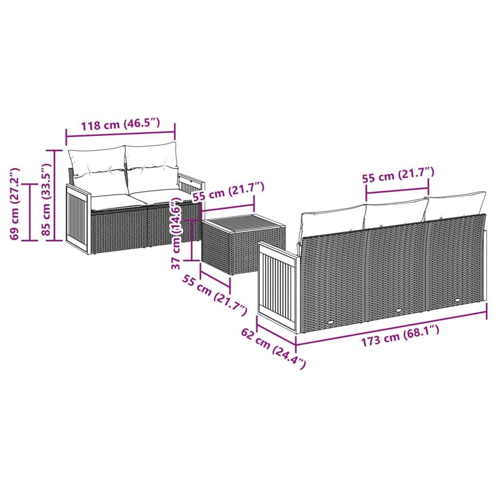 vidaXL 6-tlg. Garten-Sofagarnitur mit Kissen Schwarz Poly Rattan