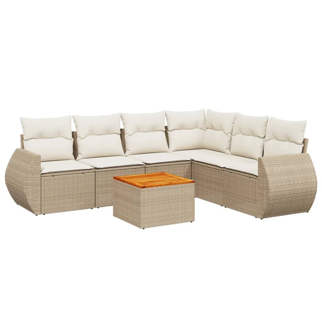 vidaXL 7-tlg. Garten-Sofagarnitur mit Kissen Beige Poly Rattan