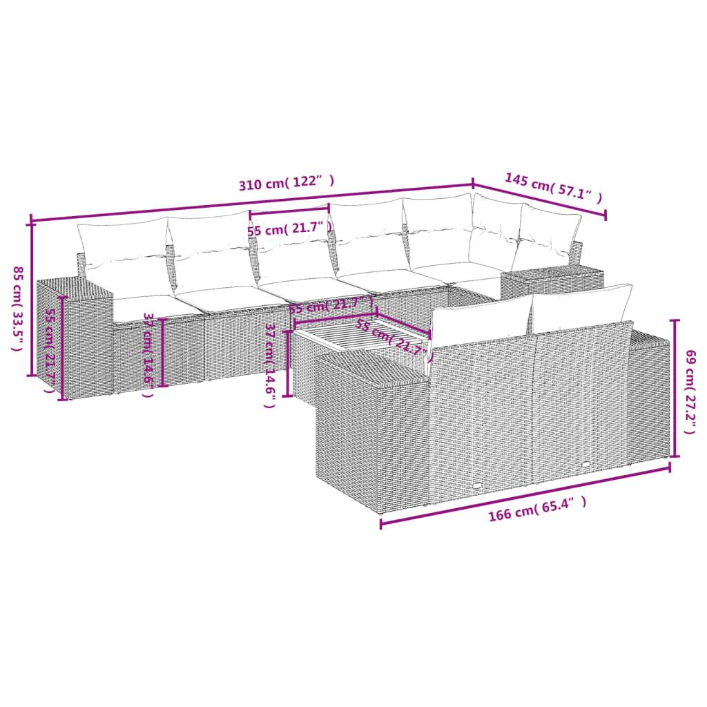 vidaXL 9-tlg. Garten-Sofagarnitur mit Kissen Schwarz Poly Rattan