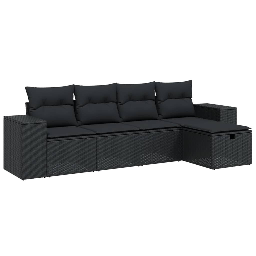 vidaXL 5-tlg. Garten-Sofagarnitur mit Kissen Schwarz Poly Rattan
