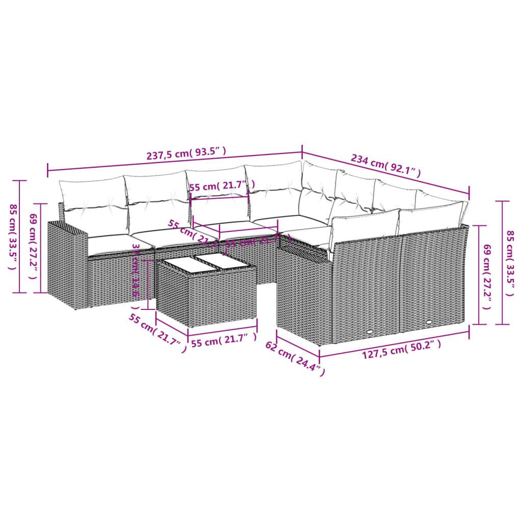 vidaXL 9-tlg. Garten-Sofagarnitur mit Kissen Schwarz Poly Rattan